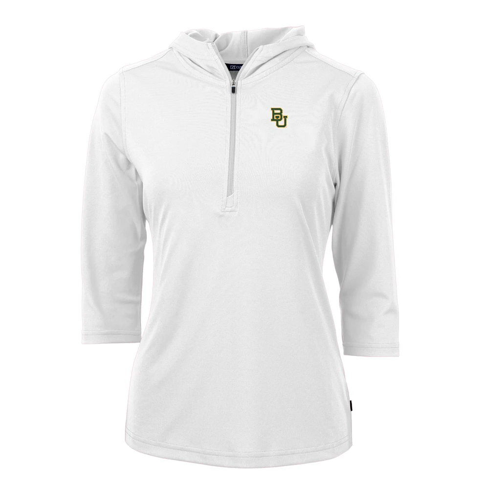 Women's Cutter & Buck White Baylor Bears Virtue Eco Pique Half-Zip 3/4 Sleeve Pullover Hoodie