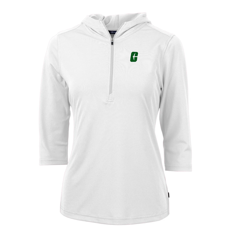 Women's Cutter & Buck White Charlotte 49ers Virtue Eco Pique Half-Zip 3/4 Sleeve Pullover Hoodie