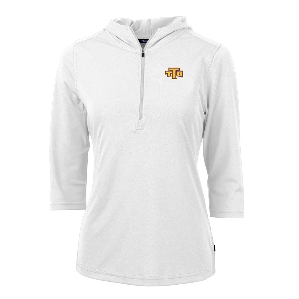 Women's Cutter & Buck White Tennessee Tech Golden Eagles Virtue Eco Pique Half-Zip 3/4 Sleeve Pullover Hoodie