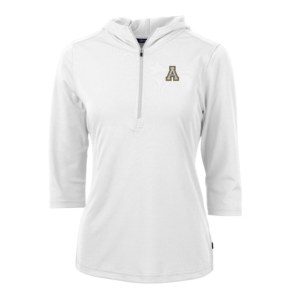Women's Cutter & Buck White Appalachian State Mountaineers Virtue Eco Pique Half-Zip 3/4 Sleeve Pullover Hoodie