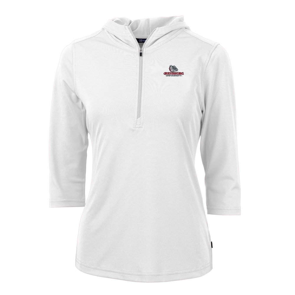 Women's Cutter & Buck White Gonzaga Bulldogs Virtue Eco Pique Half-Zip 3/4 Sleeve Pullover Hoodie