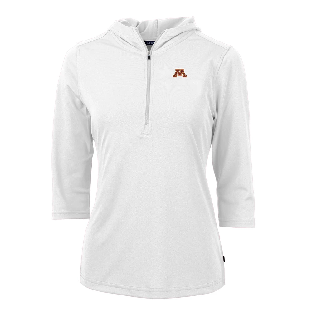 Women's Cutter & Buck White Minnesota Golden Gophers Virtue Eco Pique Half-Zip 3/4 Sleeve Pullover Hoodie