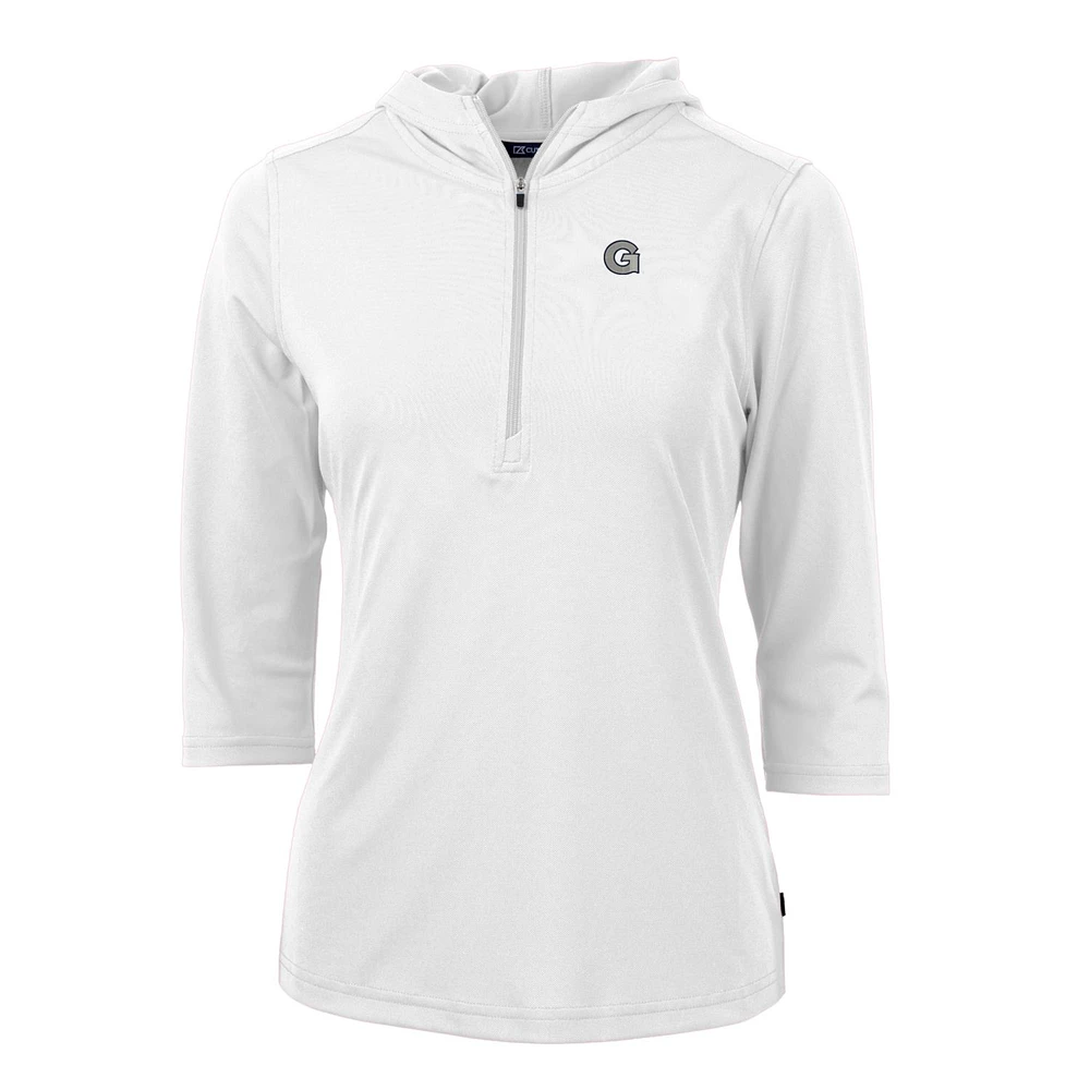 Women's Cutter & Buck White Georgetown Hoyas Virtue Eco Pique Half-Zip 3/4 Sleeve Pullover Hoodie