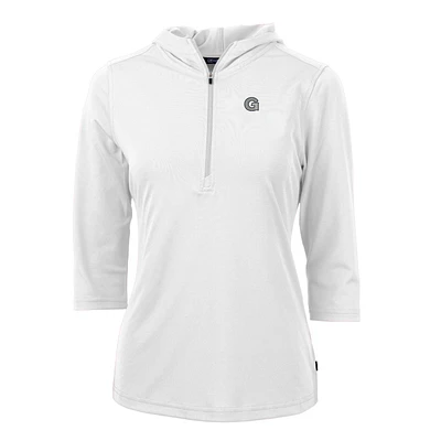 Women's Cutter & Buck White Georgetown Hoyas Virtue Eco Pique Half-Zip 3/4 Sleeve Pullover Hoodie
