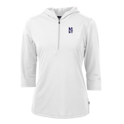 Women's Cutter & Buck White Northwestern Wildcats Virtue Eco Pique Half-Zip 3/4 Sleeve Pullover Hoodie
