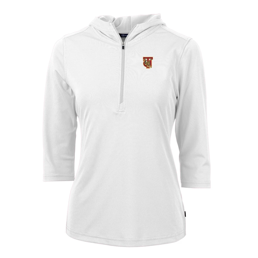 Women's Cutter & Buck White Tuskegee Golden Tigers Virtue Eco Pique Half-Zip 3/4 Sleeve Pullover Hoodie
