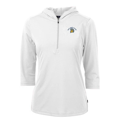Women's Cutter & Buck White San Jose State Spartans Virtue Eco Pique Half-Zip 3/4 Sleeve Pullover Hoodie