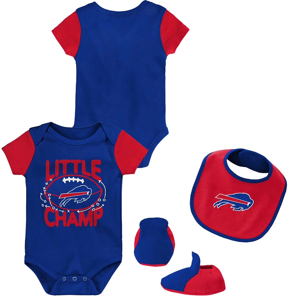 Newborn & Infant Royal/Red Buffalo Bills Little Champ Three-Piece Bodysuit Bib Booties Set