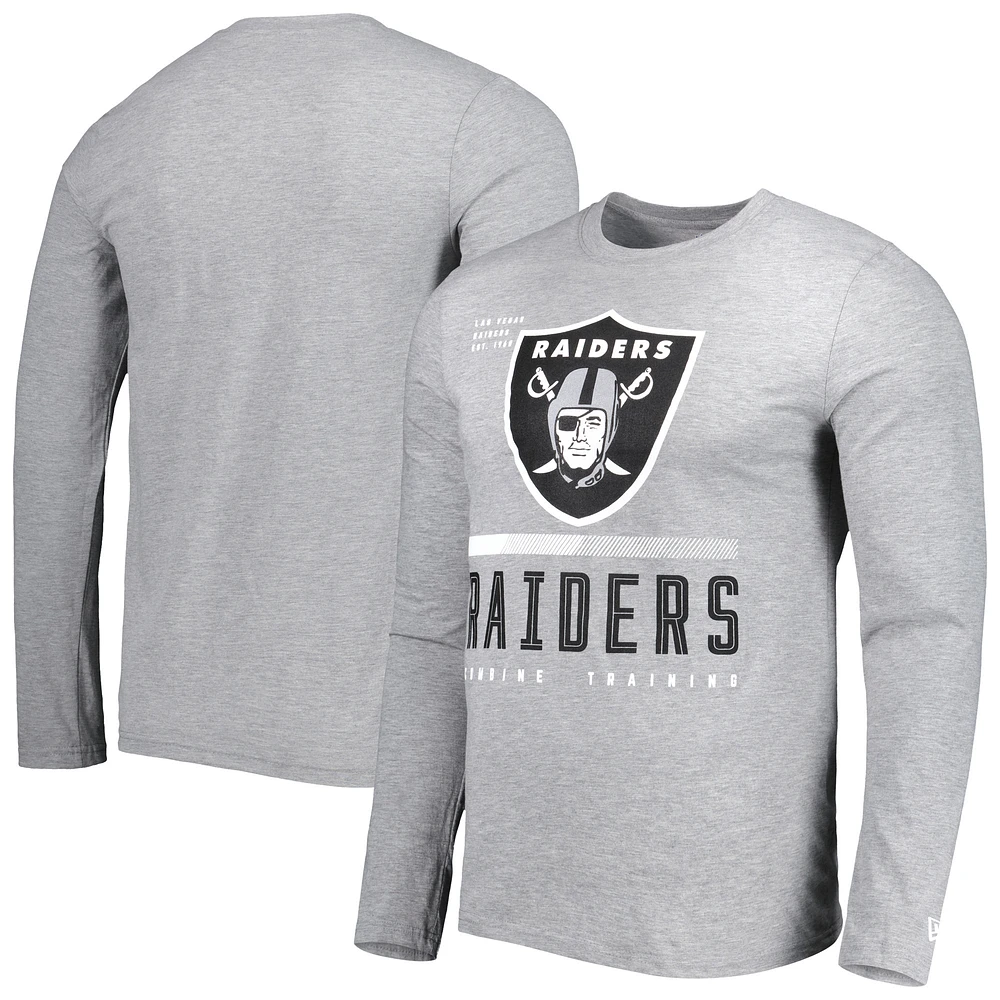 Men's New Era Heathered Gray Las Vegas Raiders Combine Authentic Red Zone Long Sleeve T-Shirt