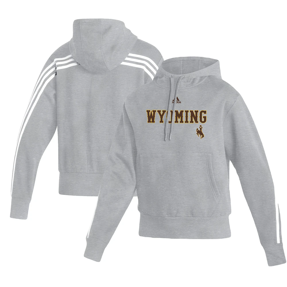 Women's adidas Heathered Gray Wyoming Cowboys Fashion Pullover Hoodie