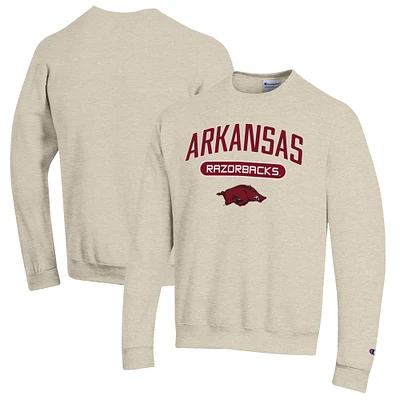Men's Champion Heathered Oatmeal Arkansas Razorbacks Eco Powerblend Crewneck Sweatshirt