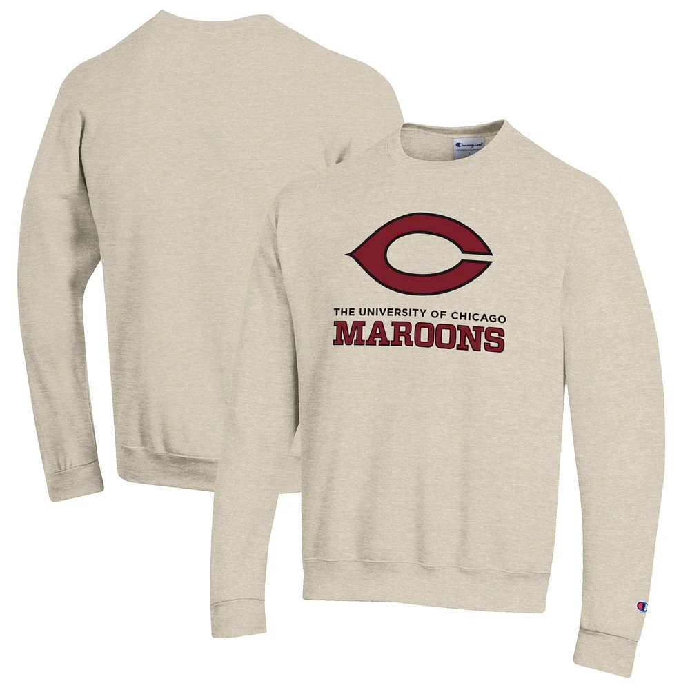 Men's Champion Heathered Oatmeal Chicago Maroons Eco Powerblend Crewneck Sweatshirt