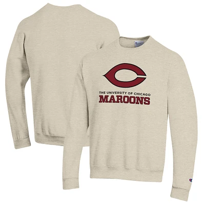Men's Champion Heathered Oatmeal Chicago Maroons Eco Powerblend Crewneck Sweatshirt