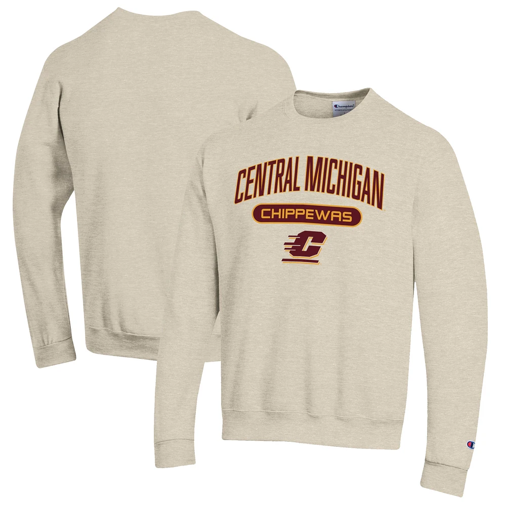 Men's Champion Heathered Oatmeal Central Michigan Chippewas Eco Powerblend Crewneck Sweatshirt