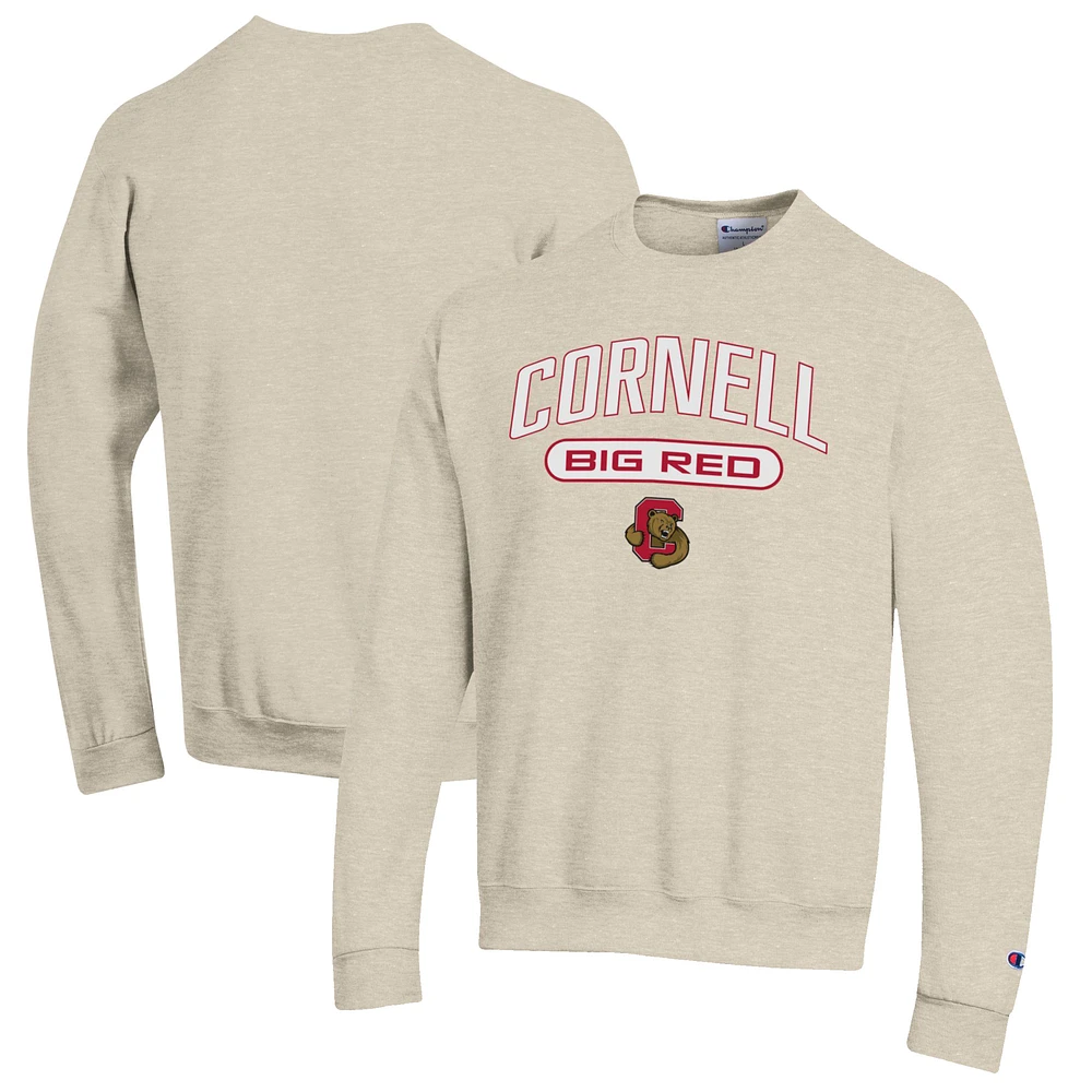 Men's Champion Heathered Oatmeal Cornell Big Red Eco Powerblend Crewneck Sweatshirt