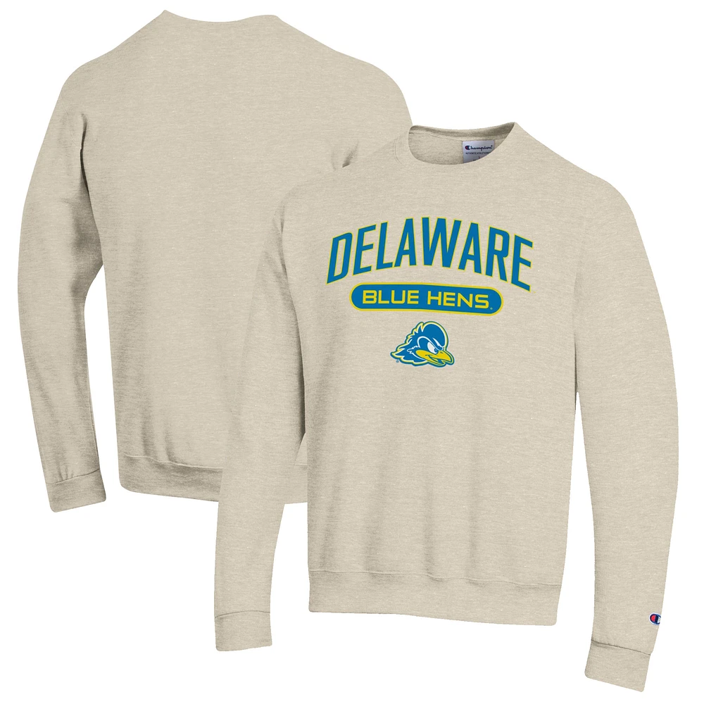 Men's Champion Heathered Oatmeal Delaware Fightin' Blue Hens Eco Powerblend Crewneck Sweatshirt