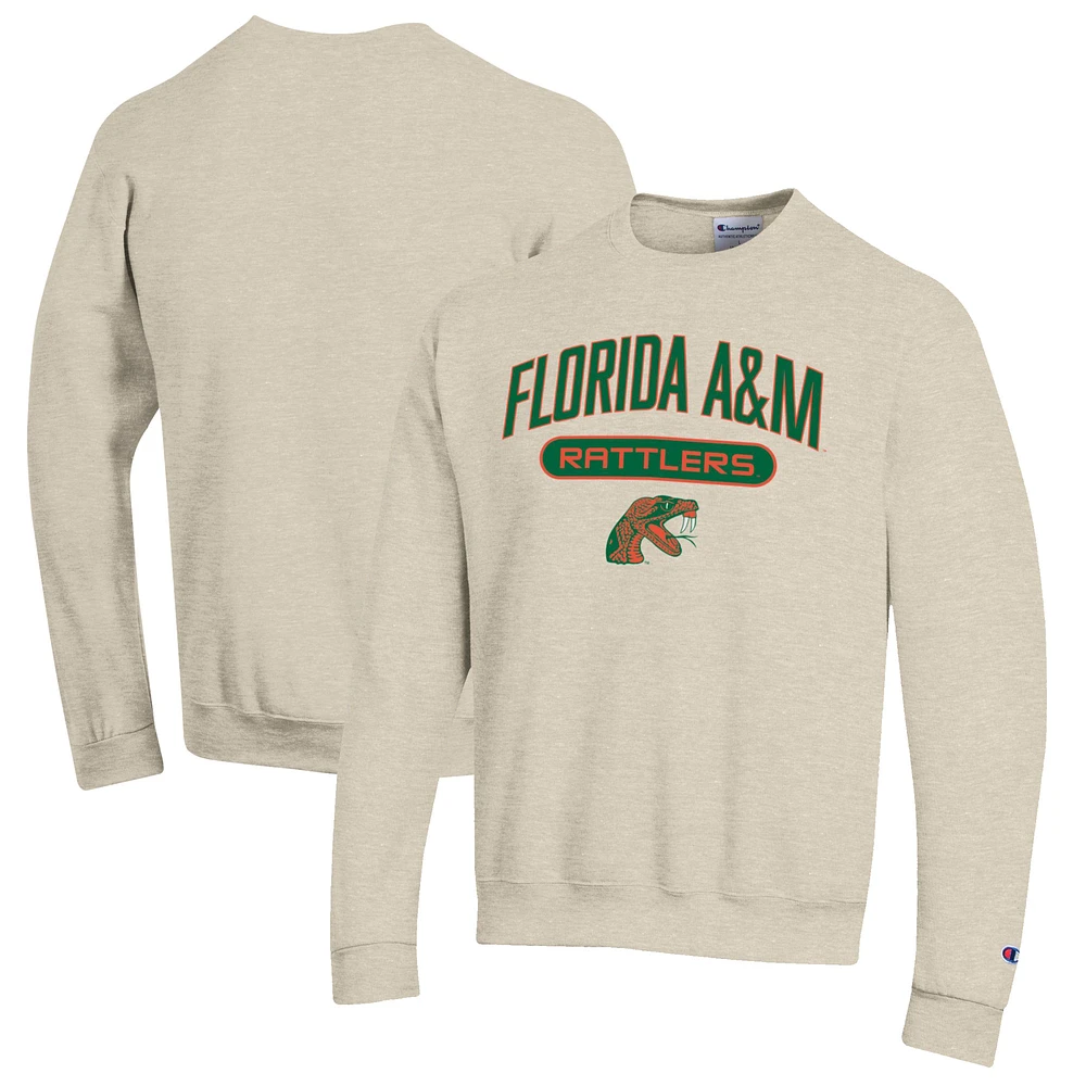 Men's Champion Heathered Oatmeal Florida A&M Rattlers Eco Powerblend Crewneck Sweatshirt