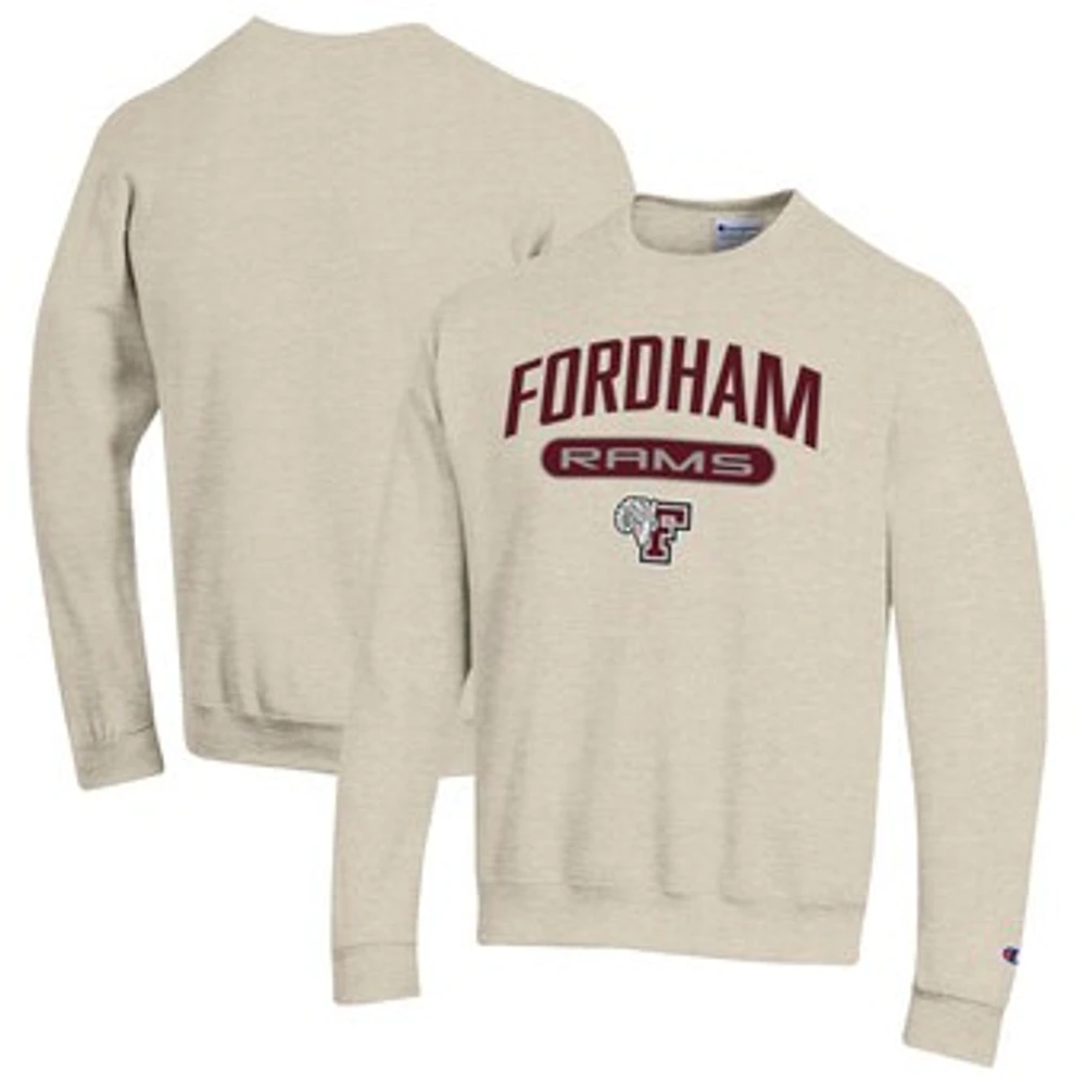 Men's Champion Heathered Oatmeal Fordham Rams Eco Powerblend Crewneck Sweatshirt