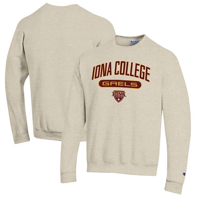 Men's Champion Heathered Oatmeal Iona University Gaels Eco Powerblend Crewneck Sweatshirt