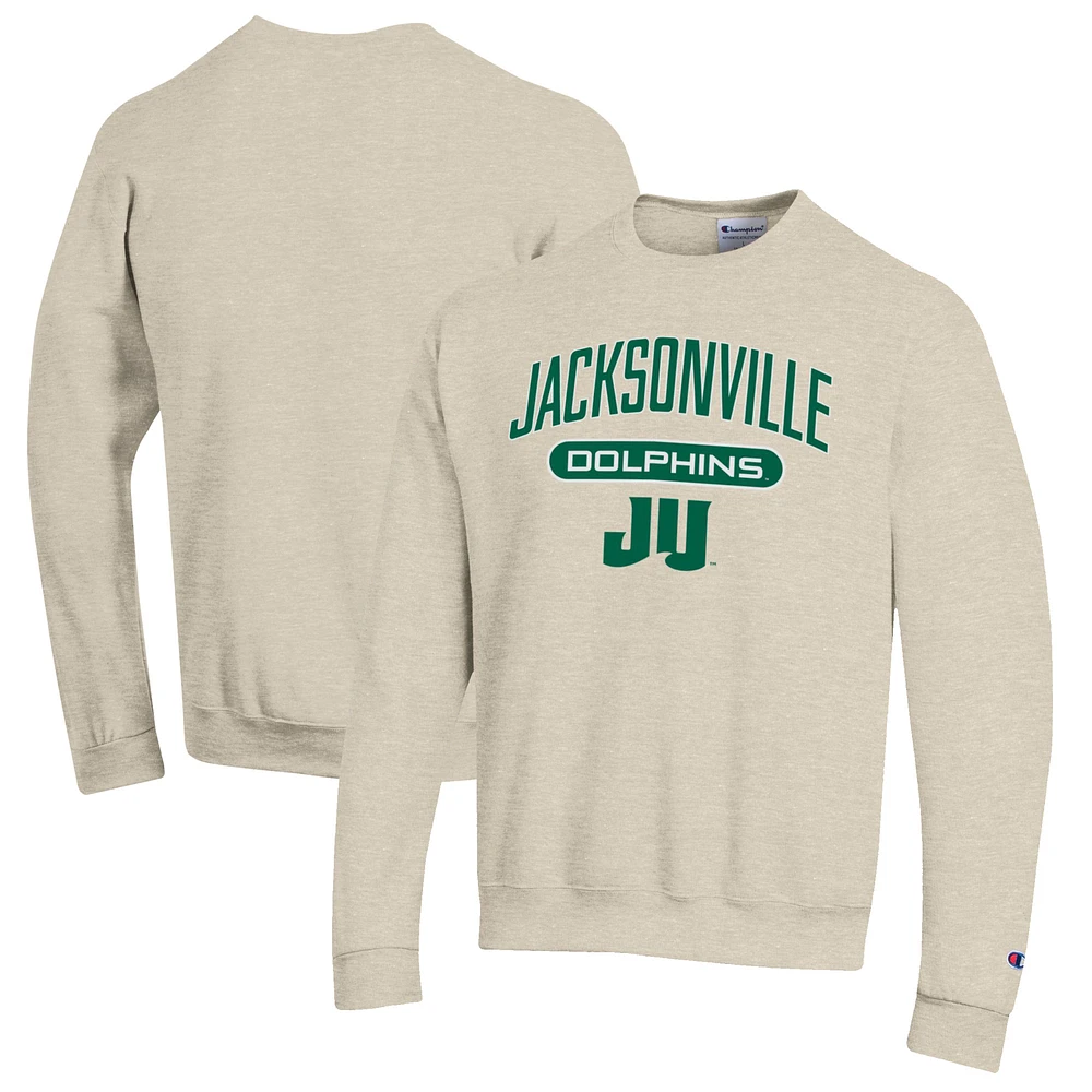 Men's Champion Heathered Oatmeal JU Dolphins Eco Powerblend Crewneck Sweatshirt