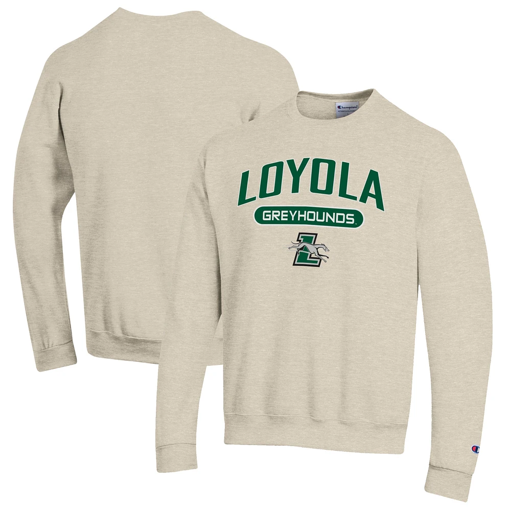 Men's Champion Heathered Oatmeal Loyola Greyhounds Eco Powerblend Crewneck Sweatshirt