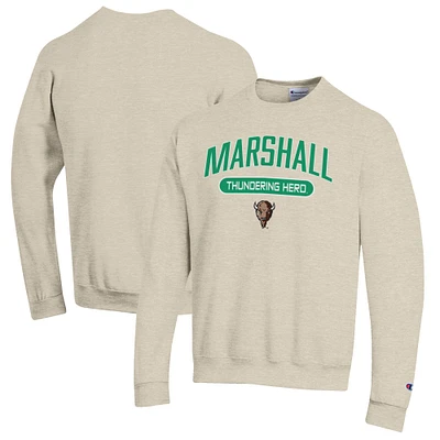 Men's Champion Heathered Oatmeal Marshall Thundering Herd Eco Powerblend Crewneck Sweatshirt