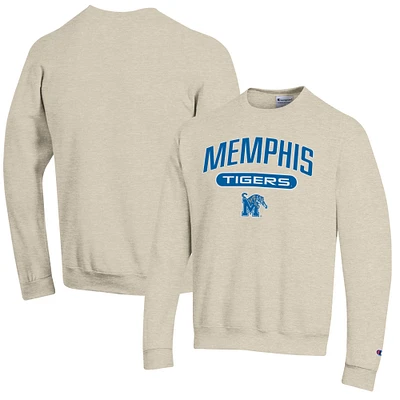 Men's Champion Heathered Oatmeal Memphis Tigers Eco Powerblend Crewneck Sweatshirt