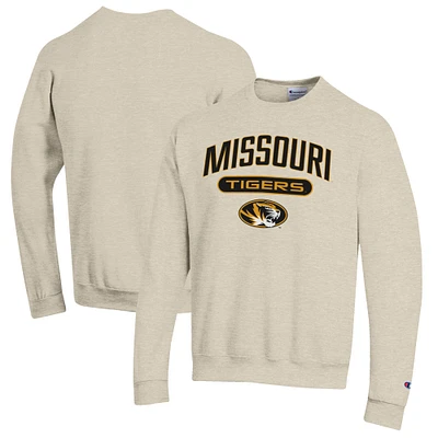 Men's Champion Heathered Oatmeal Missouri Tigers Eco Powerblend Crewneck Sweatshirt