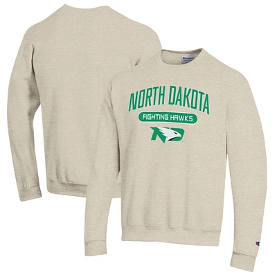 Men's Champion Heathered Oatmeal North Dakota Eco Powerblend Crewneck Sweatshirt