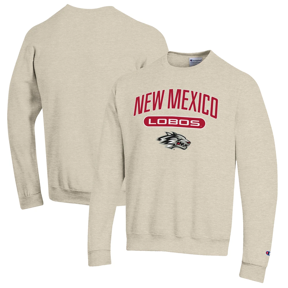 Men's Champion Heathered Oatmeal New Mexico Lobos Eco Powerblend Crewneck Sweatshirt
