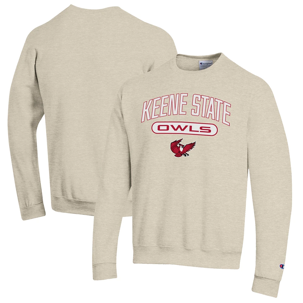 Men's Champion Heathered Oatmeal Keene State Owls Eco Powerblend Crewneck Sweatshirt