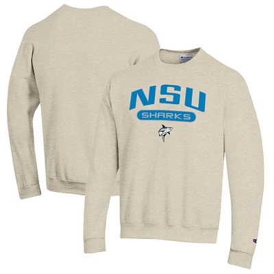 Men's Champion Heathered Oatmeal Nova Southeastern Sharks Eco Powerblend Crewneck Sweatshirt