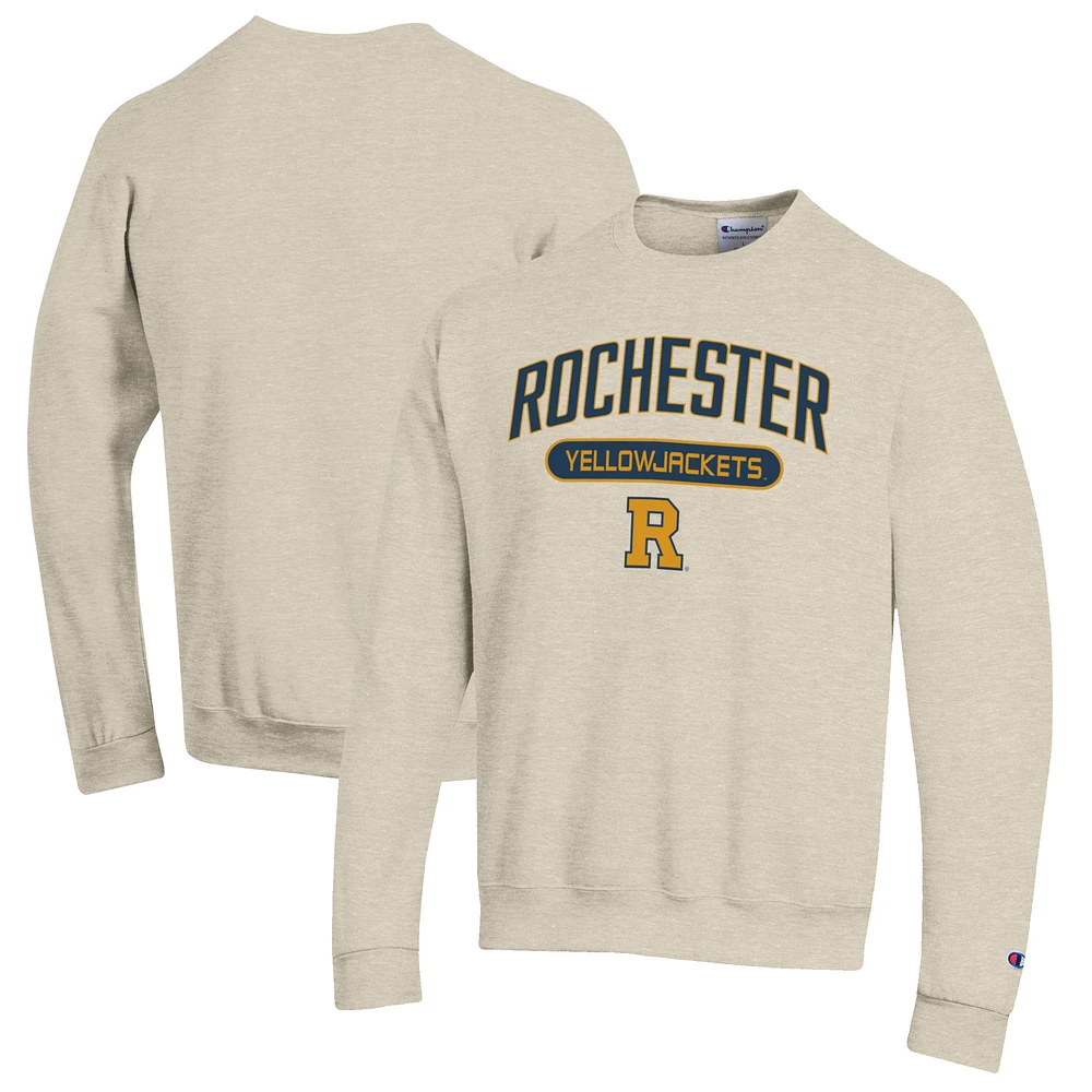 Men's Champion Heathered Oatmeal Rochester Yellow Jackets Eco Powerblend Crewneck Sweatshirt