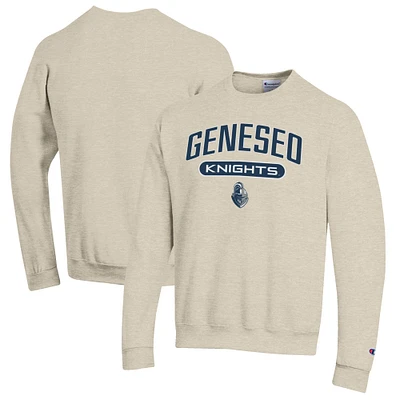Men's Champion Oatmeal SUNY Geneseo Knights Eco Powerblend Crewneck Sweatshirt