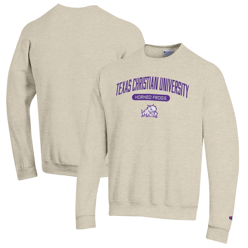 Men's Champion Heathered Oatmeal TCU Horned Frogs Eco Powerblend Crewneck Sweatshirt
