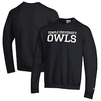Men's Champion Black Temple Owls Eco Powerblend Crewneck Sweatshirt