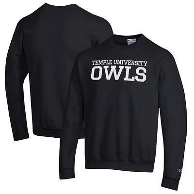 Men's Champion Black Temple Owls Eco Powerblend Crewneck Sweatshirt