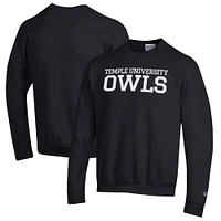 Men's Champion Black Temple Owls Eco Powerblend Crewneck Sweatshirt