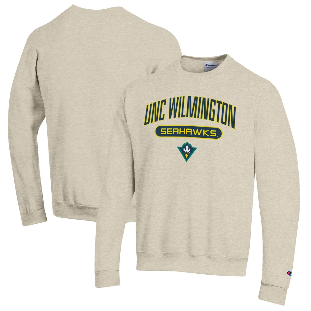 Men's Champion Heathered Oatmeal UNC Wilmington Seahawks Eco Powerblend Crewneck Sweatshirt