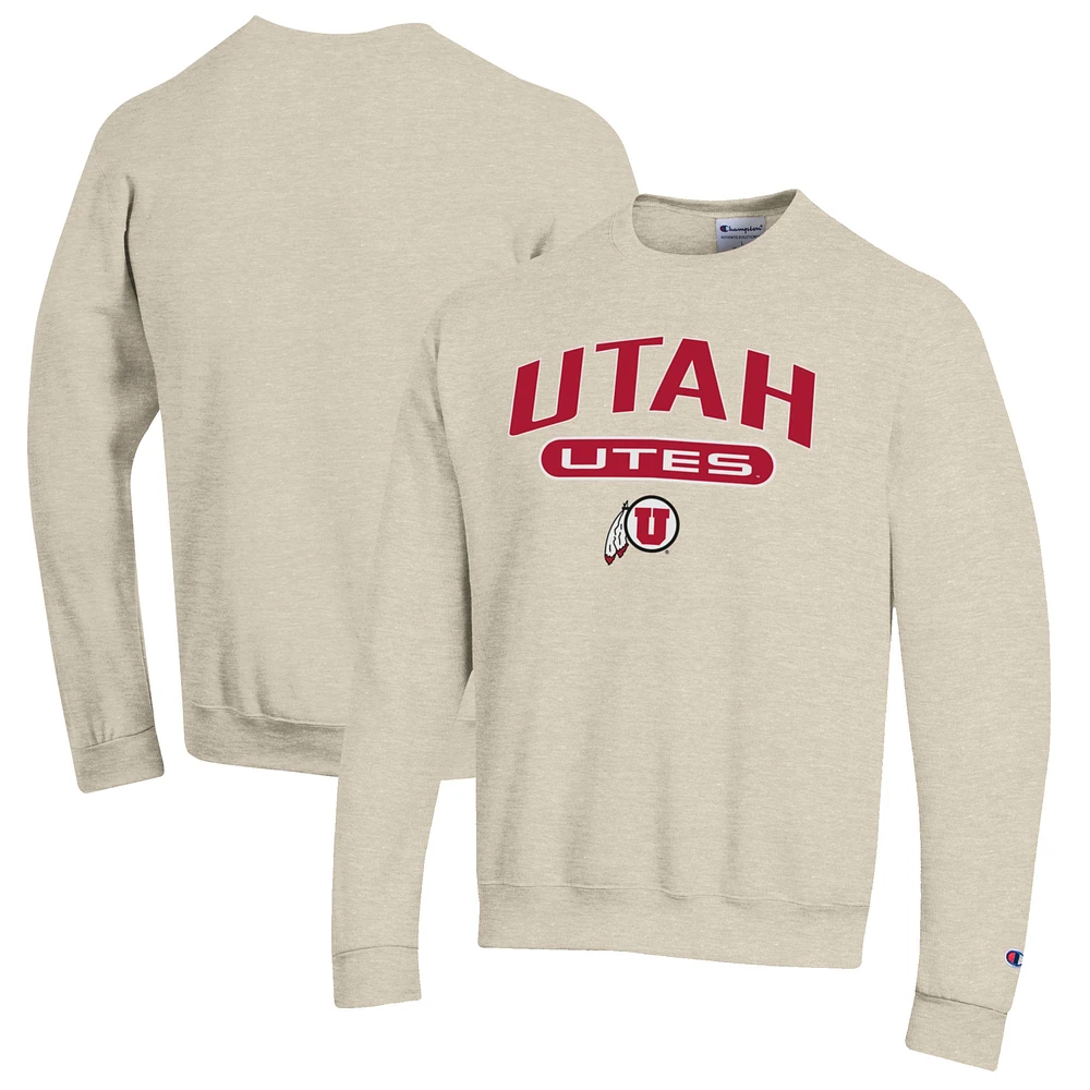 Men's Champion Heathered Oatmeal Utah Utes Eco Powerblend Crewneck Sweatshirt
