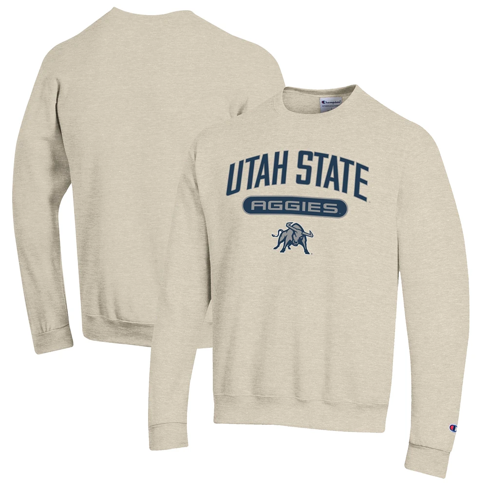 Men's Champion Heathered Oatmeal Utah State Aggies Eco Powerblend Crewneck Sweatshirt