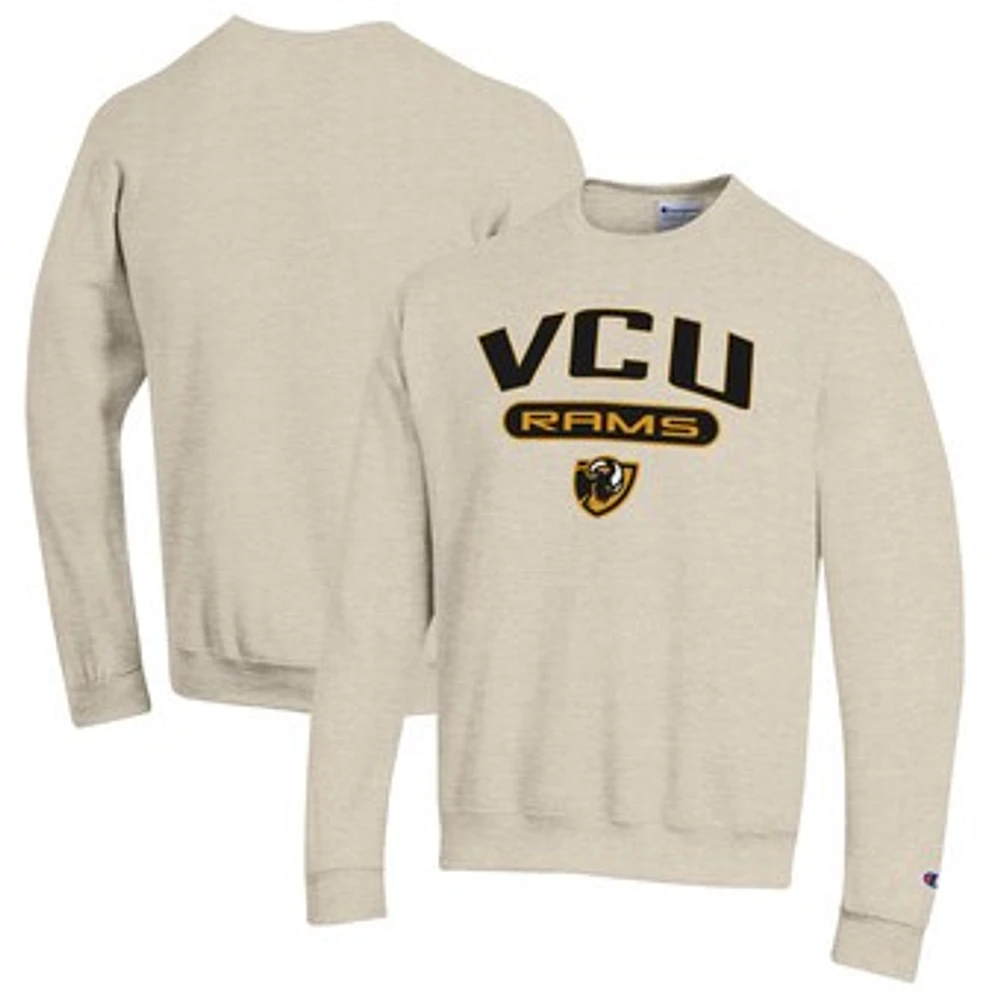 Men's Champion Heathered Oatmeal VCU Rams Eco Powerblend Crewneck Sweatshirt