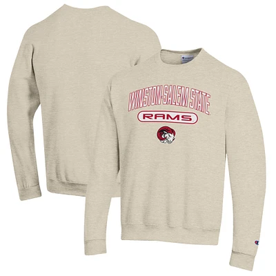 Men's Champion Heathered Oatmeal Winston-Salem State Rams Eco Powerblend Crewneck Sweatshirt