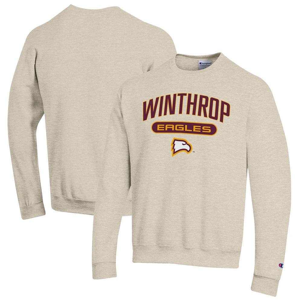 Men's Champion Heathered Oatmeal Winthrop Eagles Eco Powerblend Crewneck Sweatshirt