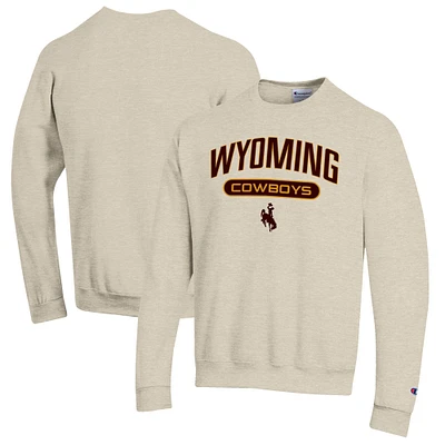 Men's Champion Heathered Oatmeal Wyoming Cowboys Eco Powerblend Crewneck Sweatshirt