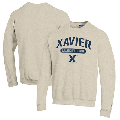 Men's Champion Heathered Oatmeal Xavier Musketeers Eco Powerblend Crewneck Sweatshirt