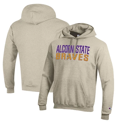 Men's Champion Oatmeal Alcorn State Braves Eco Powerblend Pullover Hoodie