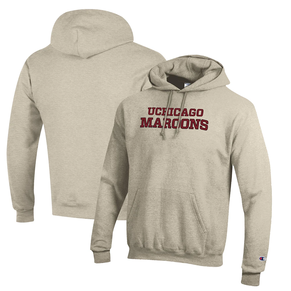 Men's Champion Oatmeal UChicago Maroons Eco Powerblend Pullover Hoodie
