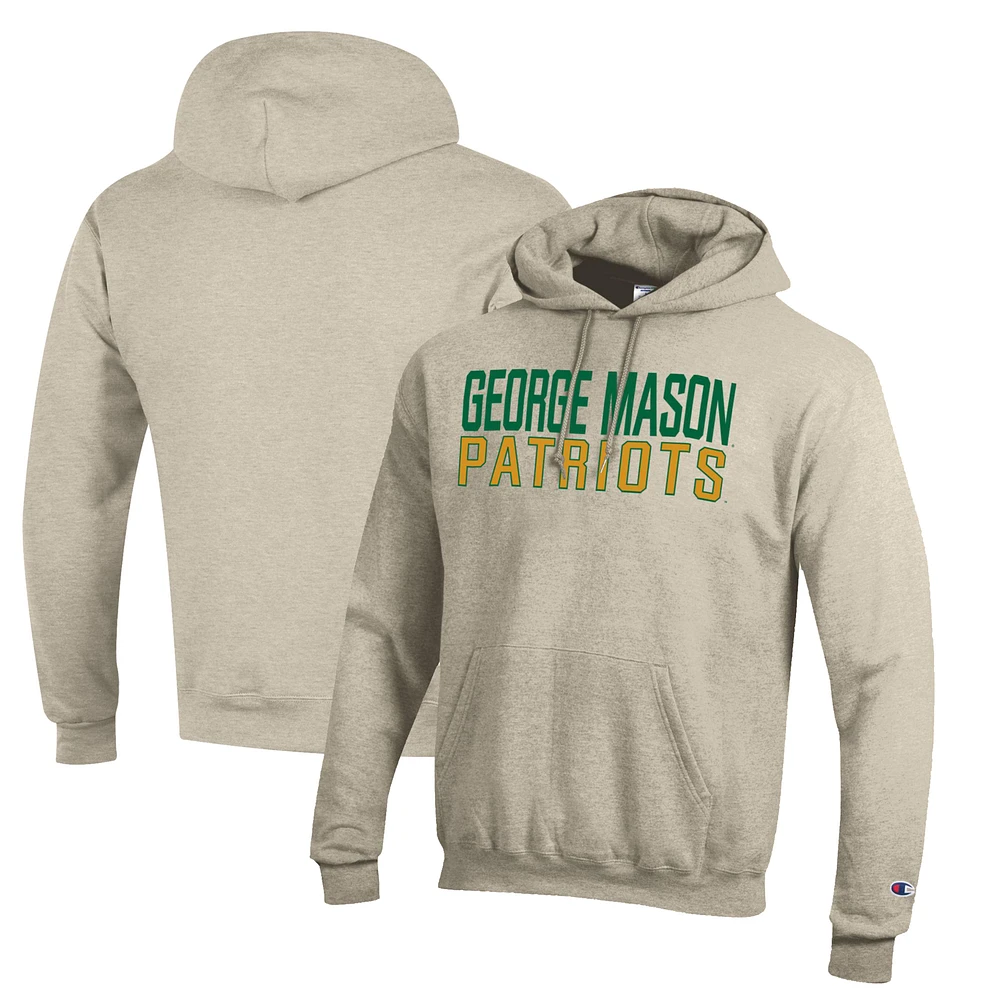 Men's Champion Oatmeal George Mason Patriots Eco Powerblend Pullover Hoodie