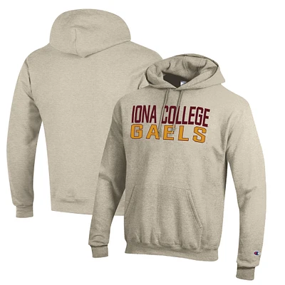 Men's Champion Oatmeal Iona University Gaels Eco Powerblend Pullover Hoodie